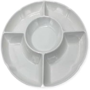 Imagem de Petisqueira redonda, 5 divisorias, alimentos diversos para servir, perfeita e grande