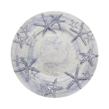Imagem de Prato Raso de Melamina C/Borda Estrela do Mar Branco/Azul 23cm Entrecasa
