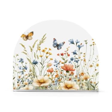 Imagem de Qilmy Porta-guardanapos de flores silvestres e borboletas para mesas - porta-guardanapos para cozinha, porta-guardanapos de mesa, porta-guardanapos de coquetel, porta-guardanapos moderno, guardanapos