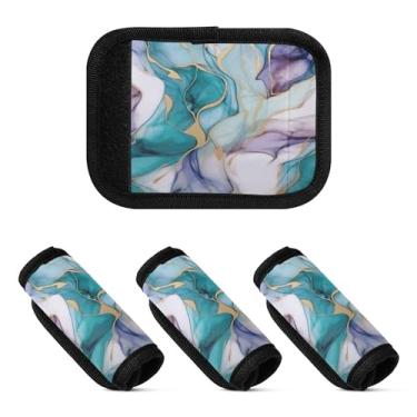 Imagem de Qilmy Pacote com 2 identificadores de bagagem com textura de mármore azul e verde para carrinho de bebê, mala de viagem, acessórios de viagem 8