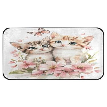 Imagem de Burbuja Tapete de cozinha borboleta de dois gatinhos 51 x 99 cm, tapete lavável antiderrapante com suporte de borracha, tapete para cozinha, sala de estar, banheiro, decoração de casa