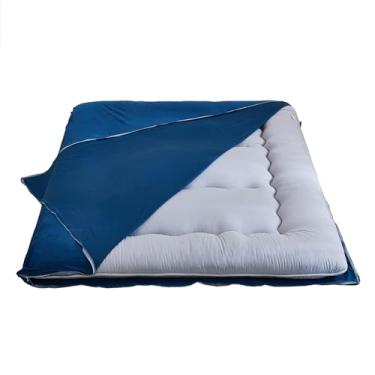 Imagem de Zelladorra Capa de colchão futon, capa de colchão japonesa de pelúcia com zíper, lavável na máquina (azul, completo)