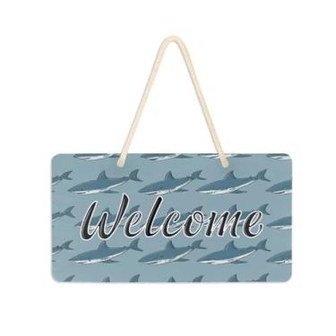 Imagem de Burbuja Placa de boas-vindas Sharks para porta da frente, placa de boas-vindas de PVC para decoração de férias de casa de fazenda, 15 x 28 cm