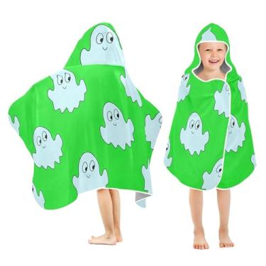 Imagem de Burbuja Toalha de banho com capuz verde de fantasmas de desenho animado para crianças, toalha de praia de pelúcia macia absorvente para meninas e meninos 3-10 anos, 61 x 127 cm