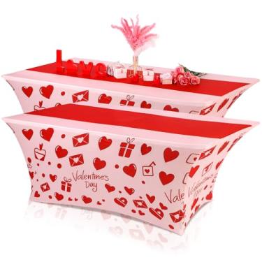 Imagem de Oudain 2 peças de capa de mesa elástica para o dia dos namorados, 1,8 m, coração vermelho, dia dos namorados, elastano, decoração de festa esportiva para festas de fim de ano, celebração, piquenique