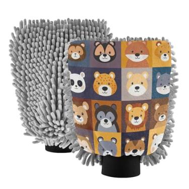 Imagem de STAYTOP Luvas de lavagem de carro de animais fofos de desenhos animados, 2 peças, luvas de microfibra de chenille, sem arranhões, panos de esponja de lavagem ultra absorventes para carros, limpeza