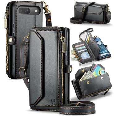 Imagem de Strapurs Capa tipo carteira compatível com Google Pixel 10/10 Pro com bloqueio de RFID, 10 cartões, couro sintético macio, alça de ombro magnética, fecho de correr, capa para celular adequada para