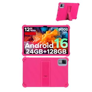Imagem de Capa para tablet DOOGEE U12 de 12 polegadas, capa protetora FJIASTB de silicone macio para crianças com suporte ajustável, à prova de quedas (rosa vermelha)