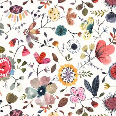 Imagem de Vintique Papel de parede de papel de parede Boho removível impermeável moderno floral para quarto, banheiro, parede de casa 43,9 cm x 299,7 cm