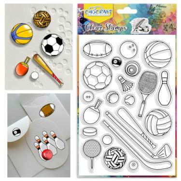 Imagem de 1 folha de carimbos transparentes de plástico PVC, carimbo de silicone com tema esportivo, carimbos de selo transparente para fazer álbuns de fotos faça você mesmo, cartões decorativos, 21 x 14,8 x