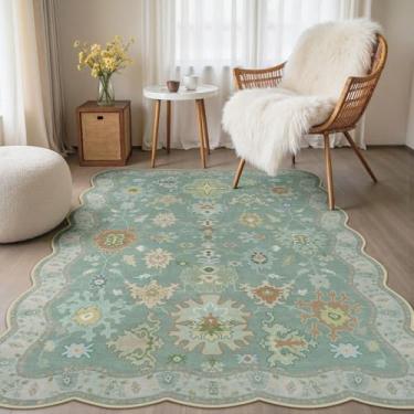 Imagem de LORWER Tapetes de entrada verdes laváveis 7,5 x 12,5 cm - Vintage Boho Floral Pastel Creme, lavável, pilha baixa, antiderrapante, tapete de área pequena para tapete de porta, entrada interna, cozinha