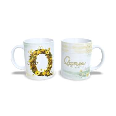 Imagem de Caneca de Cerâmica Personalizada Alice com Design Floral, Branco e Amarelo, 325 ml (q)