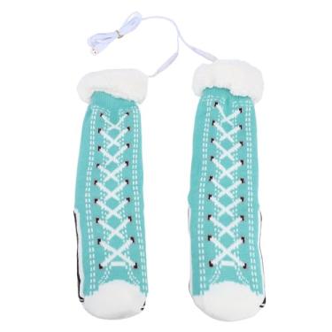 Imagem de Asixxsix Meias Elétricas Aquecidas para Homens e Mulheres, 40 ℃ a 50 ℃, Carregamento USB, lã Antiderrapante Segurança Meias de Aquecimento Elétrico Aquecedor de Pés para Acampamento (Lago)