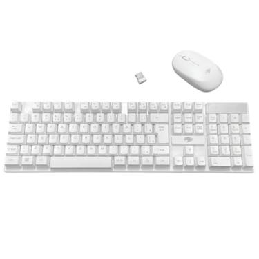 Imagem de Kit Teclado e Mouse Sem Fio 2.4G ABNT2 com Atalhos Multimídia, Plug & Play, Silencioso, Ergonômico para PC e Notebook – Wireless com Receptor USB Único – Disponível nas Cores Preto e Branco(Branco)