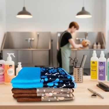 Imagem de Kit com 5 Toalhas de Banho Pet Splash – Toalhas Ultra Absorventes e Confortáveis (3 Marrom + 2 Azul)