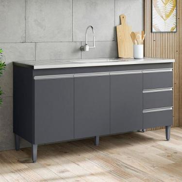 Imagem de Balcão Andréia Cozinha 150cm AJL Móveis, Cinza