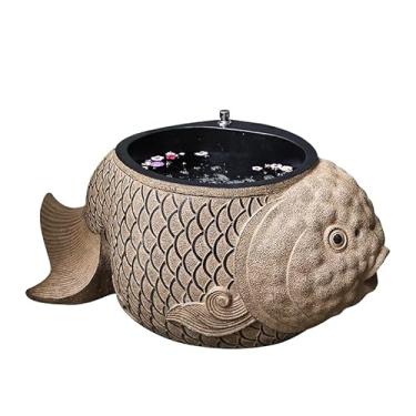 Imagem de Pia de esfregão de luxo para ambientes externos com drenagem automática e torneira de cobre rotativa - resina premium e bacia de pedra natural, 90 x 55 x 61 cm, cor de lama, ideal para jardim, pátio