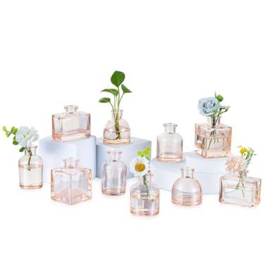 Imagem de Glasseam Vaso de botão de taça de champanhe: Mini vasos pequenos para centros de mesa, conjunto de 10 vasos pequenos para flores, peça central decorativa para decoração de mesa, festa de casamento