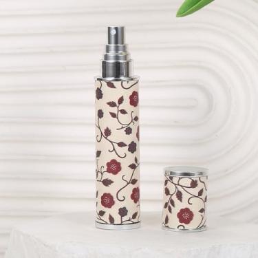 Imagem de Frasco de perfume de viagem de 10 ml, mini atomizador de couro recarregável com estampa floral, frasco de spray de névoa fina portátil para mulheres, pulverizador de fragrância à prova de vazamento
