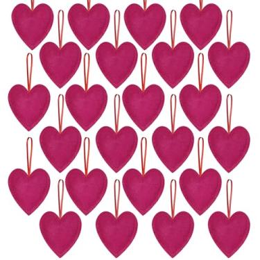 Imagem de 24 peças de enfeite de coração de feltro para pendurar no dia dos namorados, enfeites em forma de coração para casamento, dia dos namorados, aniversário, decorações de festa de Natal (rosa vermelha)