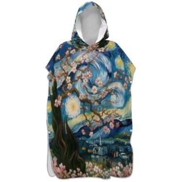 Imagem de Joisal Poncho de surfe plus size trocador de roupão adulto praia banho com capuz toalhas de amendoeira flor de amendoeira noite estrelada adulto ponchos para mulheres