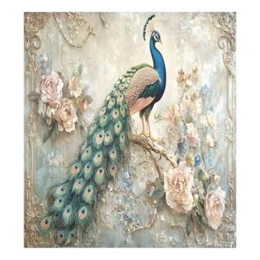 Imagem de Capa de ímã de máquina de lavar louça com flor de pavão à prova d'água para lavadora e secadora capa decorativa 58 x 66 cm