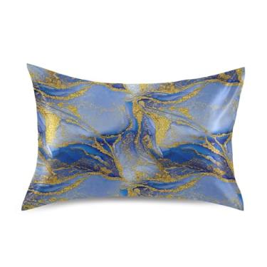 Imagem de Capas de travesseiro padrão King Queen Chique Azul Gradiente Dourado Cetim Bonito Arte Refrescante Cama Saudável Presentes King Size 101.6 cm x 50.8 cm