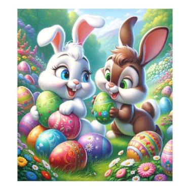 Imagem de Coelhos de Páscoa e ovos ímãs de lava-louças capa decorativa à prova d'água capas de geladeira capa protetora de máquina de lavar louça pele magnética 58 x 66 cm