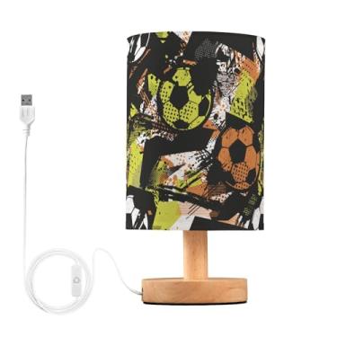 Imagem de Joisal Lâmpada abstrata para meninos grunge de futebol para mesa de cabeceira, abajur de linho, luminária de mesa pequena para quarto, decoração de mesa de cabeceira