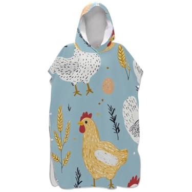 Imagem de Joisal Roupão de trocador de poncho de surfe azul galinha fofo para Adul Plus Size homens mulheres poncho com capuz toalhas de banho de praia com capuz