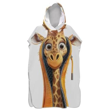 Imagem de Joisal Girafa de desenho animado com roupão que muda de casaco para adultos, poncho de surfe, toalha de banho com capuz, secagem rápida, ponchos adultos para mulheres