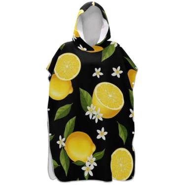 Imagem de Joisal Poncho de surf para adultos trocador de roupa de praia com capuz toalha de banho plus size masculino poncho com capuz limões preto