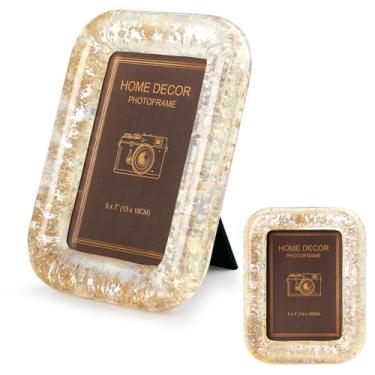 Imagem de iAngeTou Porta-retrato 12 x 18 cm, molduras de resina feitas à mão douradas/prata com frente de acrílico HD, molduras de resina texturizada retrô para exibição de mesa, decoração de casa para