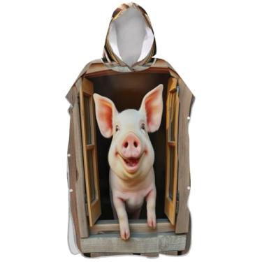 Imagem de Joisal Poncho de surfe trocador de roupão para praia Adul moletom toalha floral secagem rápida porco fofo rosa animal porquinho feminino ponchos com capuz