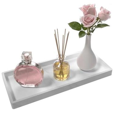 Imagem de Bandeja de banheiro de silicone, bandeja de balcão de banheiro de 29 x 12 cm, suportes e organizadores extragrandes para vaso sanitário, cômoda, bandeja decorativa à prova d'água, branco mármore