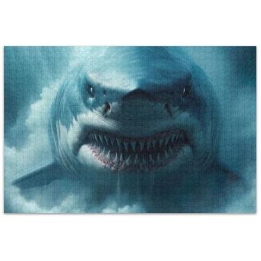 Imagem de Quebra-cabeça tubarão gigante monstro mar adultos 500 peças arte decoração paisagem quebra-cabeça família elefante branco presentes