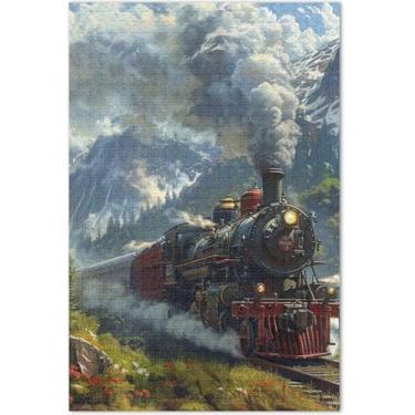 Imagem de Quebra-cabeça de paisagem de trem de montanha 1000 quebra-cabeças para adultos flores animais duros quebra-cabeças familiares amantes presentes