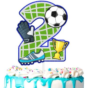 Imagem de Topo de bolo de futebol infantil 2ª bola de futebol aniversário decorações de futebol felizes, festa de aniversário de atleta menino e menina, chá de bebê, festa esportiva, suprimentos de decoração de