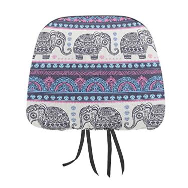 Imagem de Lótus indiano sem costura bonito elefante étnico ornamento tribal africano 1 peça capa protetora universal para assento de carro, capa macia para encosto de cabeça de carro, acessórios de decoração