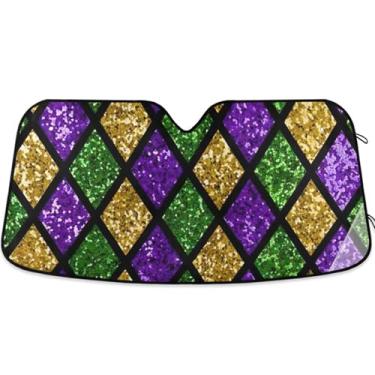 Imagem de Guarda-sol personalizado verde roxo dourado para para-brisa de carro bonito dobrável sombra de carro para-brisa frontal impressão animal automotivo P, 134,6 cm x 59,7 cm