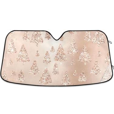 Imagem de Guarda-sol de árvores de Natal em ouro rosa personalizado para para-brisa de carro universal dobrável acessórios de carro persianas para-brisa frontal M, 139,7 cm x 70,1 cm