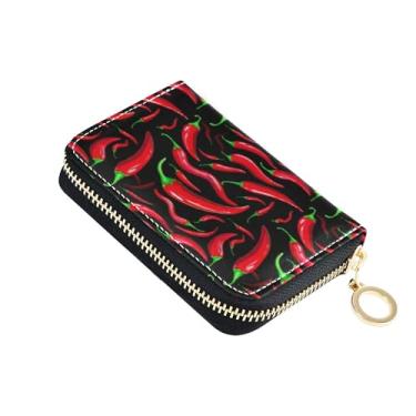 Imagem de Carteira feminina Red Chili Peppers de couro com bloqueio de RFID para cartões de crédito, carteira masculina com bolso para moedas
