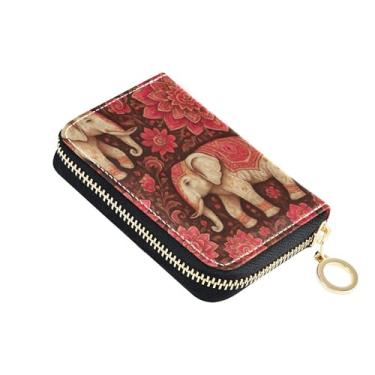 Imagem de Carteira pequena feminina com bloqueio de RFID, porta-cartões de crédito, zíper ao redor de moedas, carteira com zíper, flores ornamentadas de elefante branco