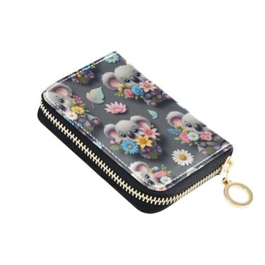 Imagem de Carteira feminina floral colorida de couro com bloqueio de RFID para cartões de crédito, zíper ao redor do zíper, porta-cartões e dinheiro