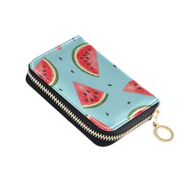 Imagem de Carteira feminina pequena para cartão de crédito, bloqueio RFID, linda estampa de melancia para viagem, carteira de viagem com zíper