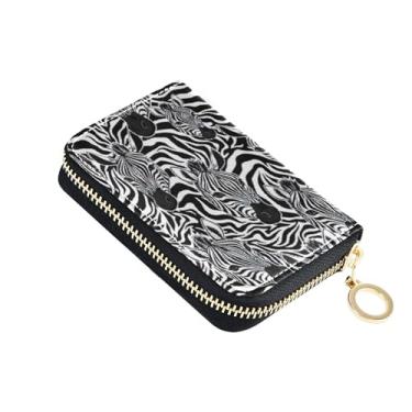 Imagem de Carteira feminina preta e branca listrada de couro com bloqueio de RFID para cartão de crédito, carteira masculina pequena com bolso para moedas