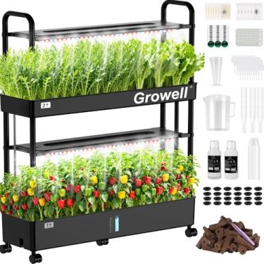 Imagem de Growell Kit de sistema de cultivo hidropônico, 60 cápsulas, jardim hidropônico vertical grande, sistema de jardinagem interna de 32L para frutas e vegetais de ervas, com 2 modos de luz, sistema de
