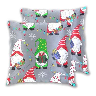 Imagem de Joitme Conjunto de 2 capas de almofada de Natal adoráveis Gnomos, capa de almofada fofa para sofá, decoração de sala de estar, 50 x 50 cm, 2 peças