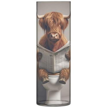 Imagem de Engraçado vaso de flores redondo de vaca Highland bezerro bonito vaso cilíndrico para flores impressão decorativa decoração de quarto moderno, 30 cm x 9,9 cm