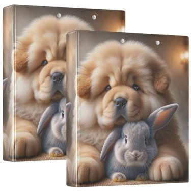 Imagem de Fichários de coelho fofos para cachorro Chow Chow 3 cm com 3 anéis para guardar 200 folhas, 3 pastas de anéis, 31,5 x 27 x 6 cm, 1 pacote